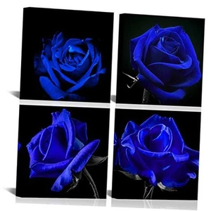 Romantic Flower Canvas Wall Art - Blue Rose Pictures Prints Wall Decor 4 - Picture 1 of 7