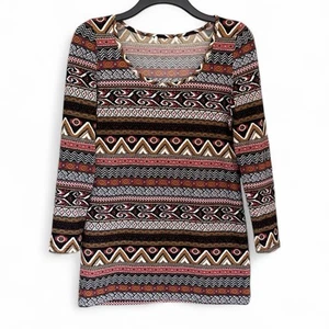 Roman Petite Orange Aztec Boho Dress – Size L – Long Sleeve Festival Style - Picture 1 of 3