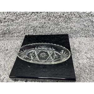 Oval Shape Presscut Starburst Clear Glass Relish Candy Dish Scallop Rim 1"X8.5" - Picture 1 of 10