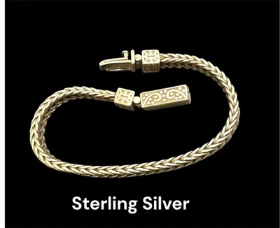De colección. Brazalete de cadena trenzada de trigo de plata esterlina 25G .925 para hombre cierre de caja de 8,5" Foto 1 de 4