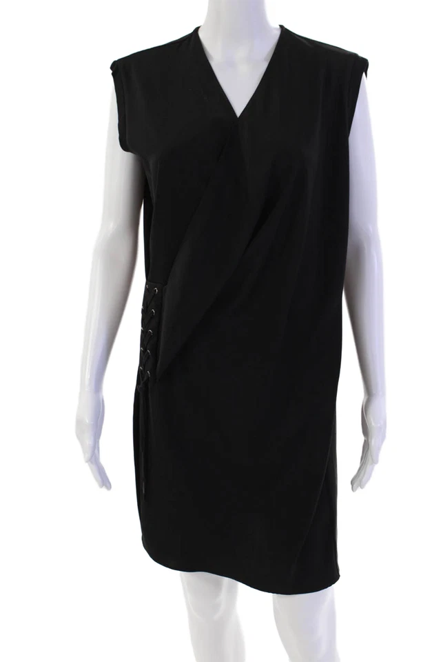Vestido asimétrico Allsaints para mujer con cordones cuello en V sin mangas negro liso talla 4 Foto 1 de 4