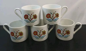 Vintage Berggren Schwedische Blumen Weiß Porzellan Kaffee Tee Tassen Floral 5er Set - Bild 1 von 6