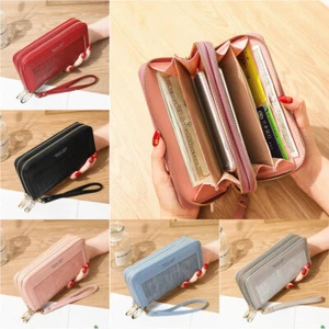 Womens PU Leather Wallet Double Zip Long Clutch Card Holder Purse Handbag Gift - Picture 1 of 17