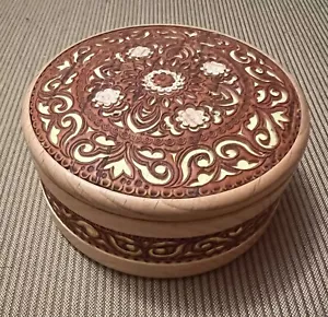 Russian Hand Made Solid Walnut Wood & Birch Bark Round Trinket Box - Picture 1 of 4
