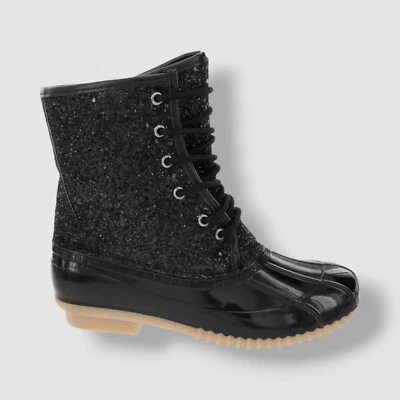 Botas Sugar Mujer Negras Skyler Patrón Brillo Pato Zapato Talla 7M Foto 1 de 4