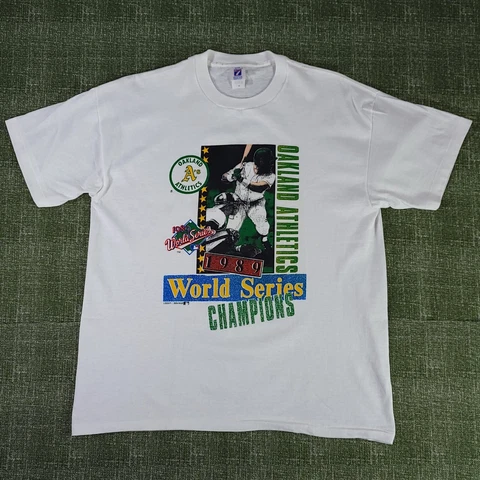 Vintage Oakland A’s Athletics 1989 World Series Champions T Shirt MLS Mens XL Cover