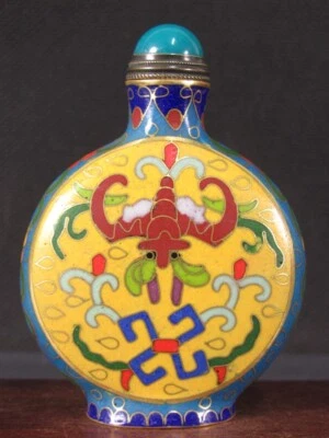 Botella de tabaco Cloisonne hecha a mano con patrón de murciélago chino Foto 1 de 4