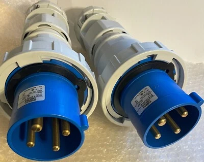 2x Hubbell 250V 60A 3P+G 4 WIRE C460P9WA IEC Pin + Sleeve Male Watertight Plug - Image 1 of 4