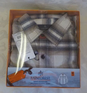 Rainforest Signature Brushed Flannel Shirt Size M NIB White/Brown Plaid Pockets - Picture 1 of 15