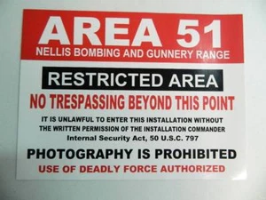 HALLOWEEN HORROR Movie PROP AREA 51 SIGN STICKER/DECAL - Picture 1 of 1