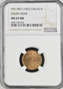 Saudi Arabia 1 Halala AH1383 / 1963 NGC MS 63 RB - Picture 1 of 2