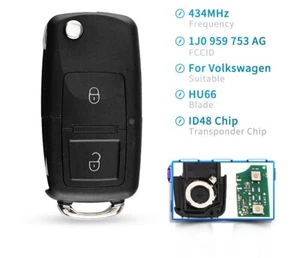 Fits VOLKSWAGEN 434Mhz 1J0 959 753 AG Complete Transponder Remote Key - Picture 1 of 6