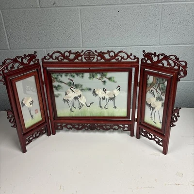 Винтажная китайская двусторонняя шелковая вышивка. Тройные панели. - Изображение 1 из 4