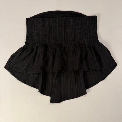 Black Smocked Ruffle High Low Mini Skirt Women's Plus Size 2XL - Image 1 of 3