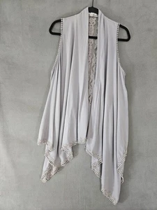 Knox Rose Damen Plus 1X Weste grau vorne offen Spitze Häkel Boho Lagenlook fließend - Bild 1 von 10