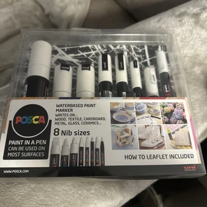 Posca 8 Federgrößen Set - WEISS Wasserbasis FARBE Marker Farbe in einem Stift Brandneu - Bild 1 von 4