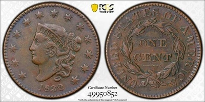 1832 Large Cent 1C, Large Letters, PCGS Gold Shield, Very Fine (VF) Detail - Image 1 of 4