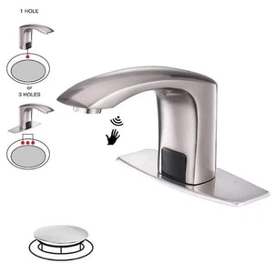 Automatischer Sensor berührungslose Waschtischarmatur mit Deckplatte in gebürstetem Nickel - Bild 1 von 10