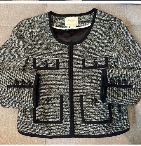 Giacca blazer donna Kate Spade taglia 6 nero bianco tweed misto lana gioiello