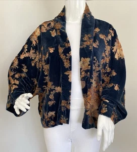 Vintage Kimono Sophie Morris L Grey Brown Floral Velvet Burnout Boho Kimono Top - Picture 1 of 10