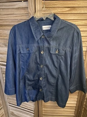 Blusa Top Para Mujer Alfred Dunner Talla 18 Azul Jean Look Abotonada Ligera Foto 1 de 4