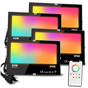 LED Fluter Außen 800W Äquivalent 8000LM Smart RGB Landschaft 4er Pack - Bild 1 von 8
