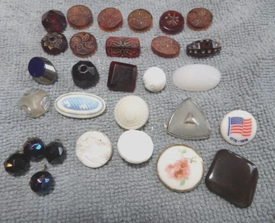29 Vintage Antique Glass Buttons ETCHED CARVED OTHERS - Image 1 of 4