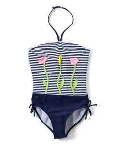 Kate Mack Girls Navy Stripe Tulip Side Ties 1pc Swimsuit Size 7 - Picture 1 of 2