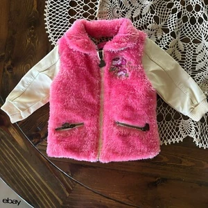 Betsy Johnson Jacket Pink Faux Fur Rose Lining Zip Pockets Toddler 18M Sparkly - Picture 1 of 9