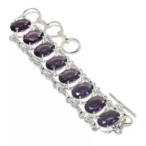 Purple Amethyst Gemstone Handmade 925 Sterling Silver Jewelry Bracelet Sz 7-8" - Picture 1 of 1