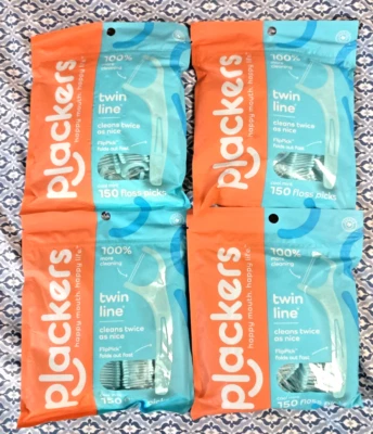 (4) PLACKERS Twin-Line Dental Floss Flossers Cool Mint 150 Each Resealable Bag - Image 1 of 4