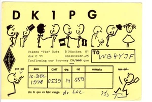 Tarjeta de radio QSL de colección Alemania DK1PG Tilman Tim Butz Munchen 10 de diciembre de 1978 - Imagen 1 de 2