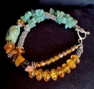 Vintage Southwestern Türkis Bernstein Jade Tigerauge Sterlingsilber Armband - Bild 1 von 5