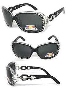 New Oversized Rhinestones Women Fashion Polarized Len Sunglasses - Black RE59POL - Picture 1 of 3