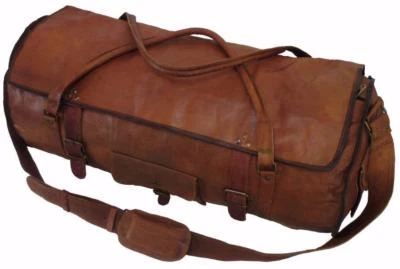 Nuevo Para hombres Cuero Marrón Cabra Genuino De Colección Hide Equipaje de Viaje Lona Bolsas de Gimnasio Foto 1 de 4