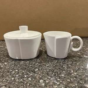 Pre-Owned in Mint Condition Vietri Lastra White Sugar Bowl and Creamer Set - Picture 1 of 12
