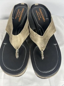 DONALD J. PLINER SHANA Thong Platform Metallic Gold Leather Sandals Size 6.5M - Picture 1 of 11