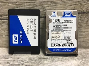 Pack 2 Western Digital Scorpio Blue WD1600BEVT 160GB 250GB 2.5" SATA II #S42 - Picture 1 of 2