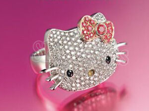2.11ct Diamante Redondo 14K Oro Blanco Piedra Preciosa Hello Kitty Anillo