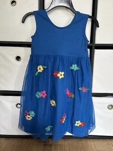 Hanna Andersson Girl's 8 Blue Tulle red yellow Flower Applique sleeveless dress - Picture 1 of 7