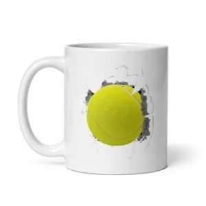 Personalised 11 Oz Mug with 3D image of a tennis ball on cracked mug - Picture 1 of 3