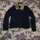 Vintage Willow Bay Womens Zipper Sweater With Leporad Print Blk XL Made In Korea