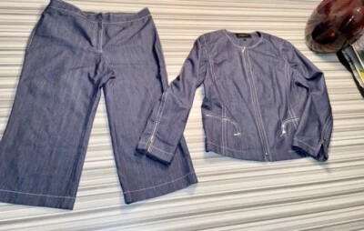 Lafayette 148 New York Denim Chaqueta Pantalones Traje Talla 12 (2 piezas) Foto 1 de 4