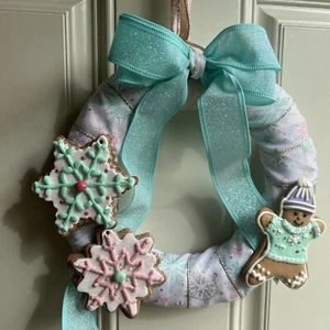 Christmas Gingerbread Boy Winter Snow 10 Inch Door Wreath Decor Pastel - Picture 1 of 5