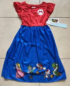 Super Mario Girl's Character Satinet Red and Blue Nightgown Costume S 6/6x - Picture 1 of 10