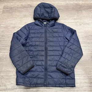 Gap Kids Puffer Jacket Boys Medium Blue Primaloft Quilted Puffer Coat Hooded - Picture 1 of 11