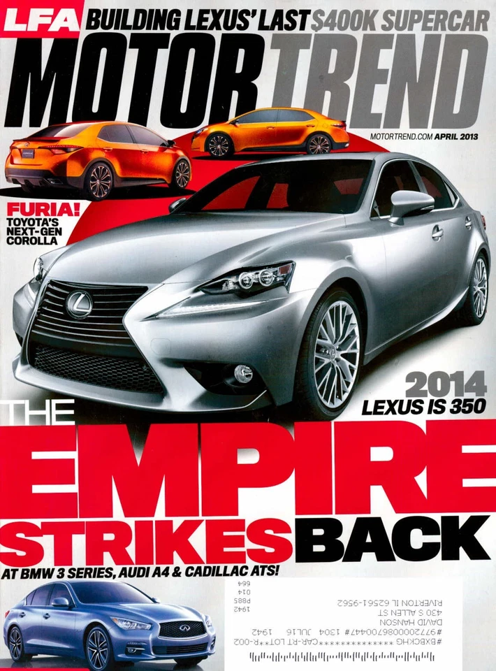 Motor Trend April 2013 Lexus BMW Audi Infiniti Foto 1 de 1