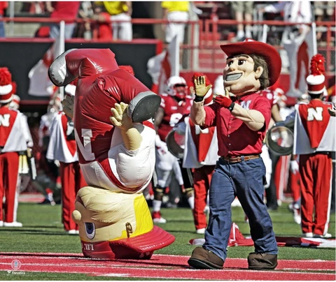 Nebraska Cornhuskers Unsigned Herbie Husker with Lil' Red Dancing Photograph Cover