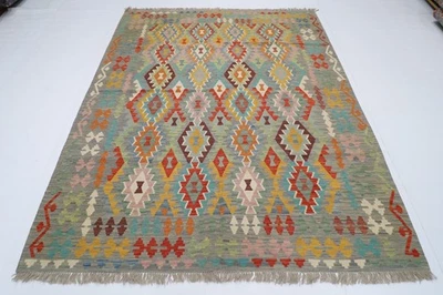 Небольшой ковер из шерсти с геометрическим узором 7x8 футов традиционный восточный ковер ручной работы - Изображение 1 из 4