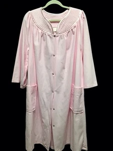 Adonna Velour Brushed Cotton Robe Maxi Snap Pastel Pink Quilted Collar 2X Pocket - Picture 1 of 7